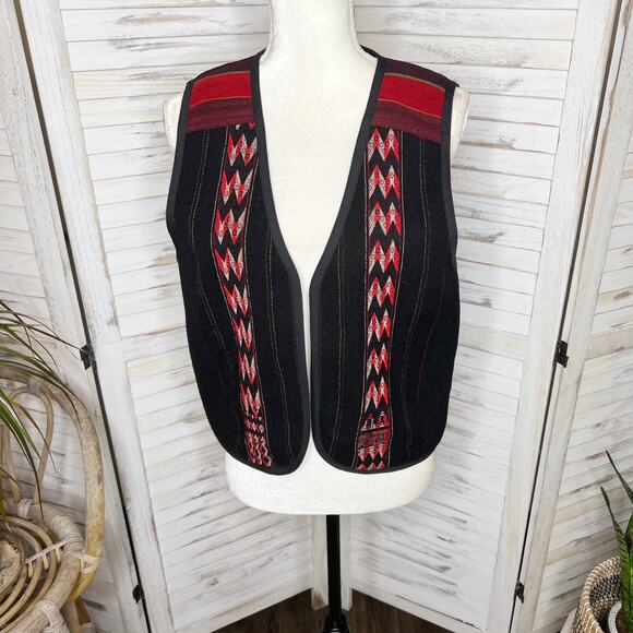EARTH TONES SANTA FE VINTAGE Handmade M Bolivian Wool Embroidered Vest Western - Picture 11 of 13